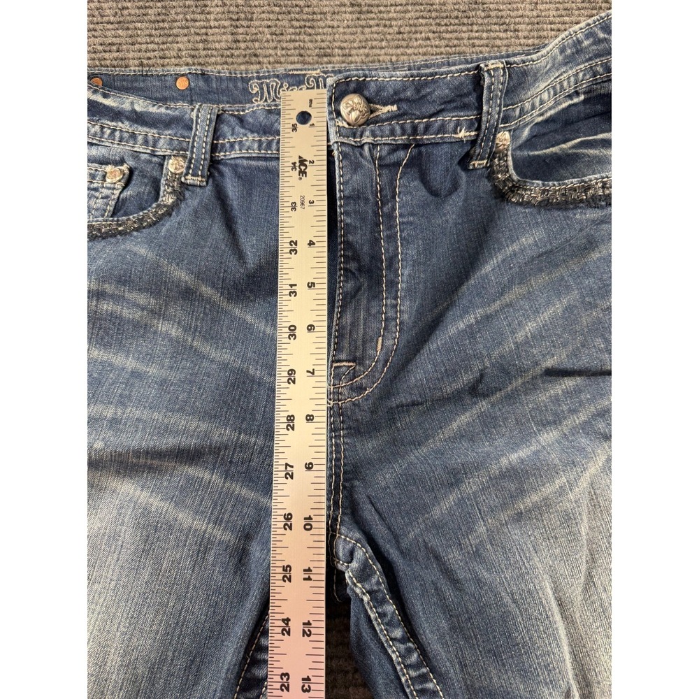 Miss Me Jeans Womens 34 Mid Wash Distressed Straight Leg Embroidered Flap Pocket - Picture 4 of 14